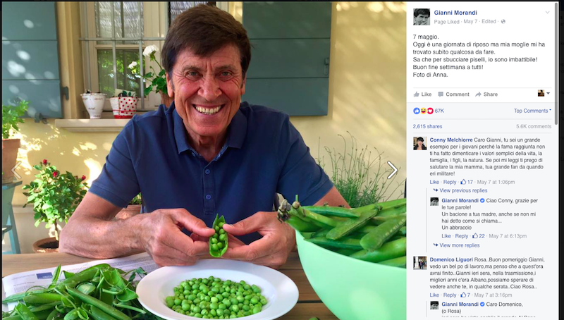 gianni morandi social e piselli