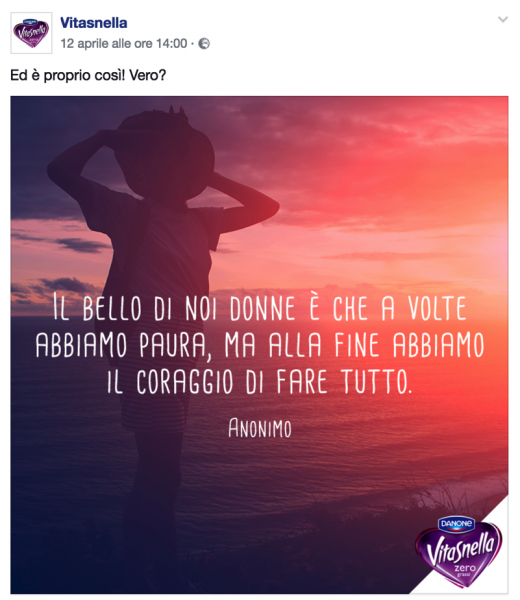 Vitasnella post su Facebook