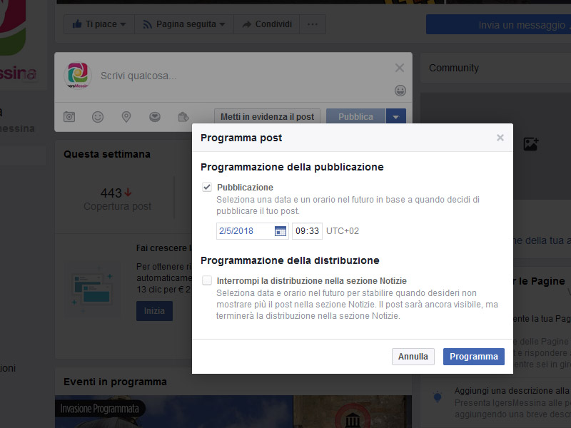 programmare post da Facebook