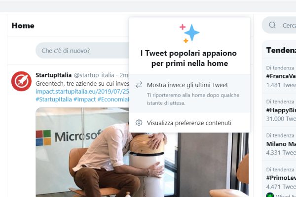 Opzione twitter recenti